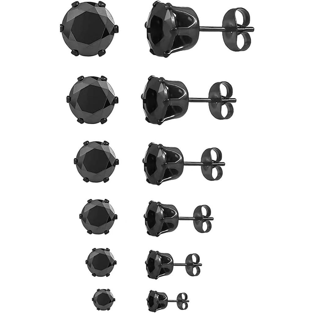 6pairs/set 3-8mm Stainless Steel Stud Earrings With Sparkling Hypoallergenic Cubic Zircon For Men And Women