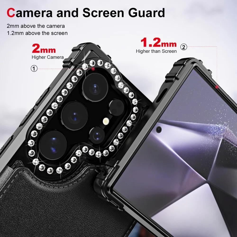 Luxury Glitter Bling Card Slot Holder Wallet Flip Phone Case for Samsung Galaxy S24 Ultra Plus Purse Kickstand PU Leather Cover