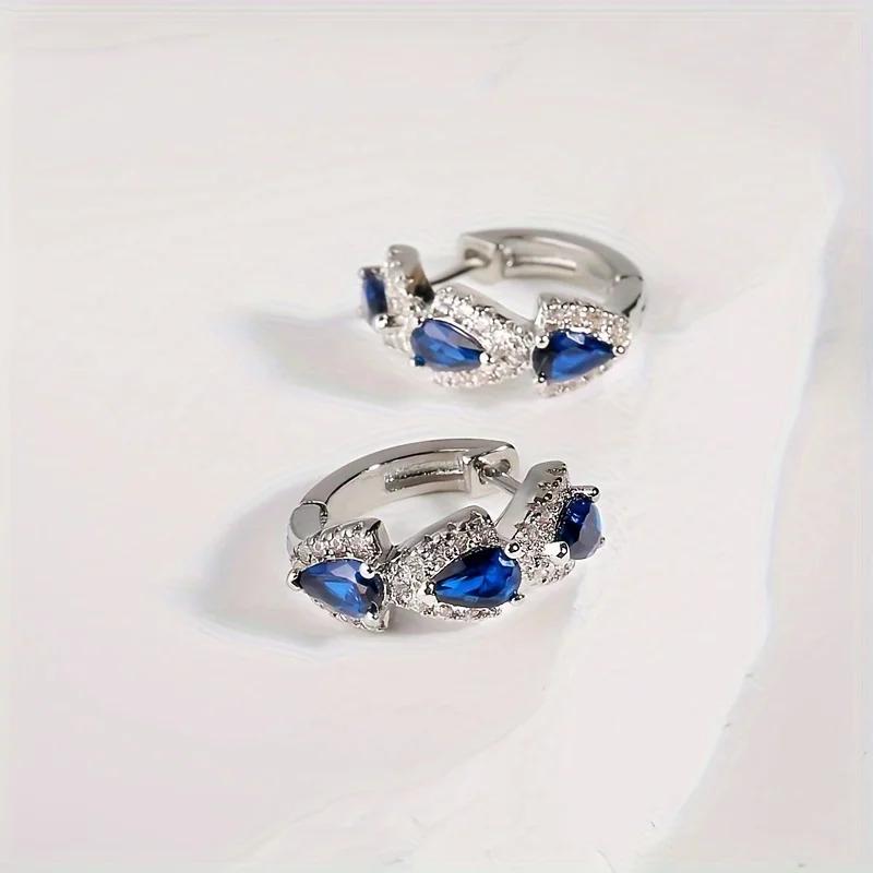 Par de Brincos Redondos de Cristal Azul Brilhante - Elegante Minimalista, Design Único, Estilo Festa de Banquete - Joias Acessórios Presente para Mulheres