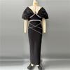 European & American Handmade Rhinestone V-Neck Bandage Patchwork Party Gown