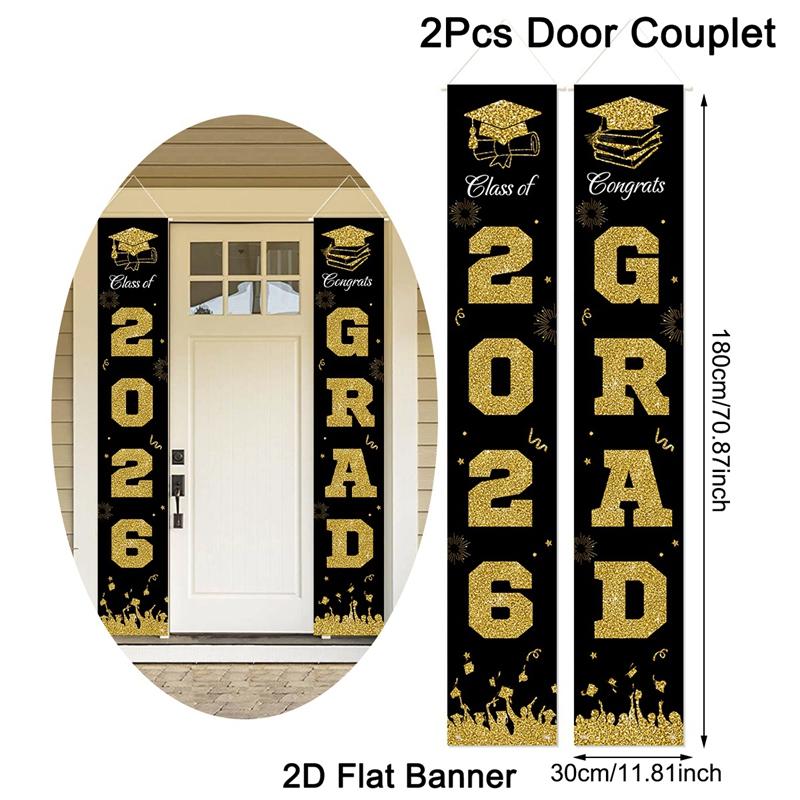 1pair Class of 2026 Graduation Banners Graduate Party Decorations Couplets Porch Signs Indoor Outdoor Banners Party Supplies