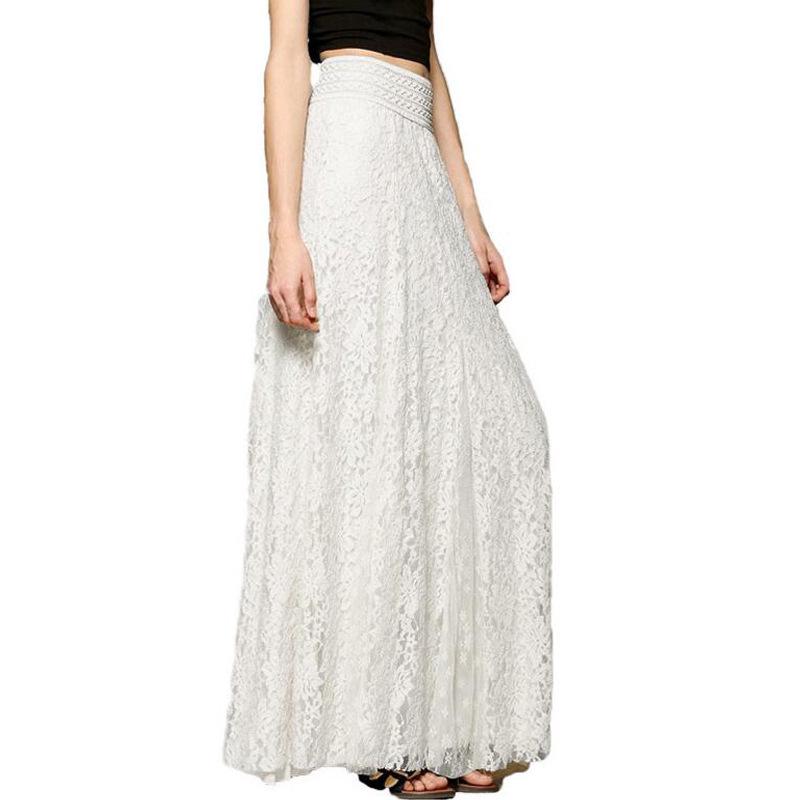 European & American Style Slim Fit High Waist Hollow Lace Mid-Length Swing Skirt
