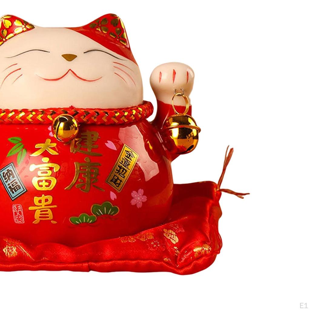 Chinese Style Cat Money Bank, Decorative, Collection, Home Decor, Figurines with Bell Crafts Display