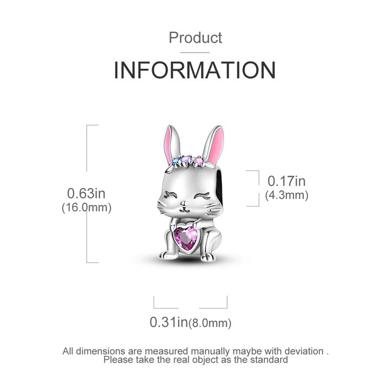 Charms Copper Pink Cute Rabbit Heart-Shaped Beads Fit Plata Original Bracelet Women Jewellery Making Diy Gifts