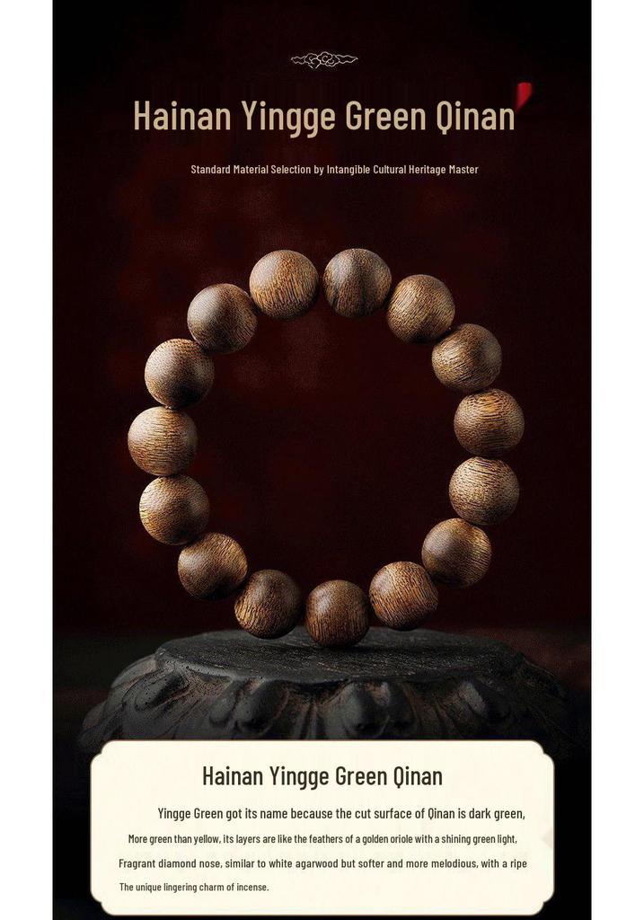 Genuine Hainan Oriole Green Qinan Agarwood Prayer Beads Bracelet for Men and Women
