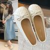 With skirt, small fragrant style, silver bow, flat-soled single shoes, women's summer one-pedal round-headed beanie shoes, ballet shoes