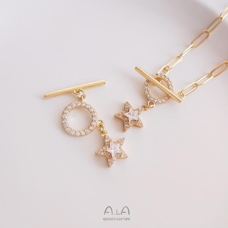 14K Gold-Filled Ribbon Pendant: Peach Heart & Star with Micro-Paved Zirconia OT Buckle DIY Bracelet & Necklace Clasp