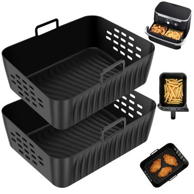 2 Pcs Air Fryer Silicone Tray Double Stack Air Fryer Liner Reusable Baking Basket with Handle Silicone Baking Trays for Kitchen