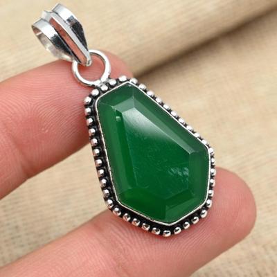Green Onyx Gemstone 925 Sterling Silver Handmade Amazing Jewelry Pendant