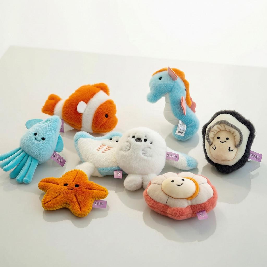 Cartoon Marine Life Plush Magnet Set With Pp Cotton For Refrigerator Decor