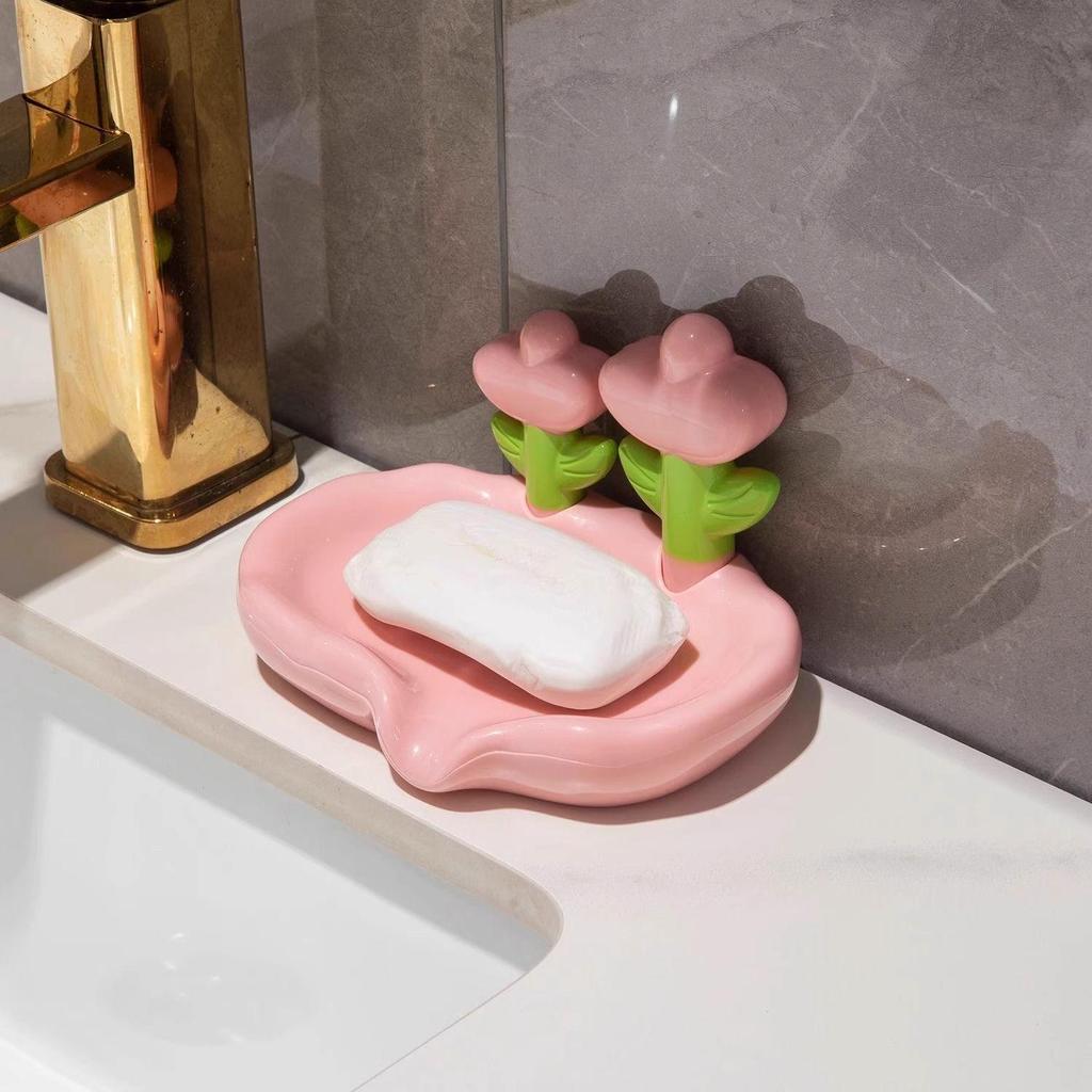 Punch-Free Cute Flower Soap Dish - Draining Holder for Washbasin and Dormitory