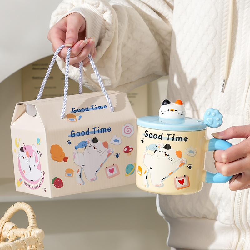 Creative Cute Cat Mug with Lid for Home Office Couple Water Cup Creative Souvenir Gift Ins Mug