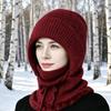 Women's Windproof Winter Hood Scarf Fleece Lined Knitted Warm Adjustable Neck Warmer for Snow Activities Outdoor Work