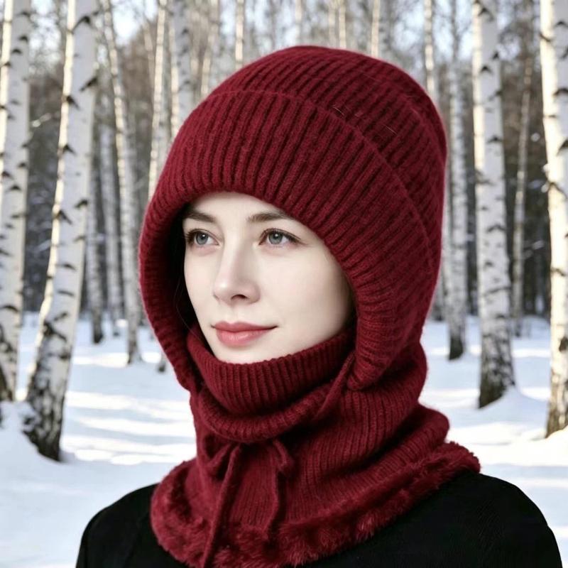 Women's Windproof Winter Hood Scarf Fleece Lined Knitted Warm Adjustable Neck Warmer for Snow Activities Outdoor Work