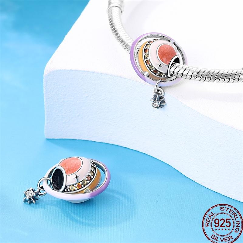 Copper Art Golden Zircon Saturn Flower Butterfly Charm Beads Suitable For 3Mm Original Bracelet Jewelry