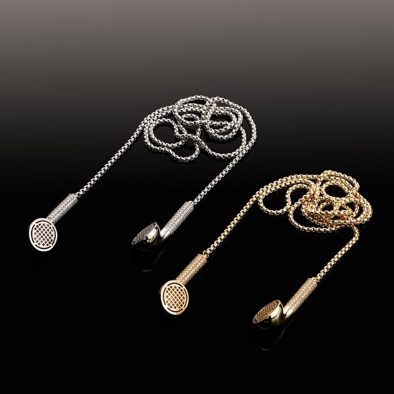 Hip Hop Sport Dumbbell Headphone Pendant Necklace Men Trendy Jewelry