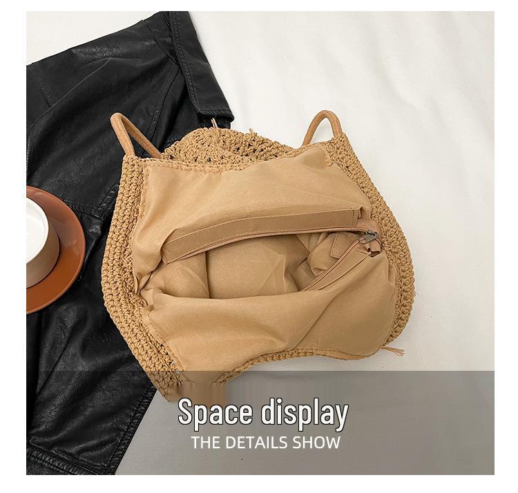 Women's Large Capacity Straw Woven One-Shoulder Crossbody Tote Bag - Versatile, Fashionable, Summer Commute Essential