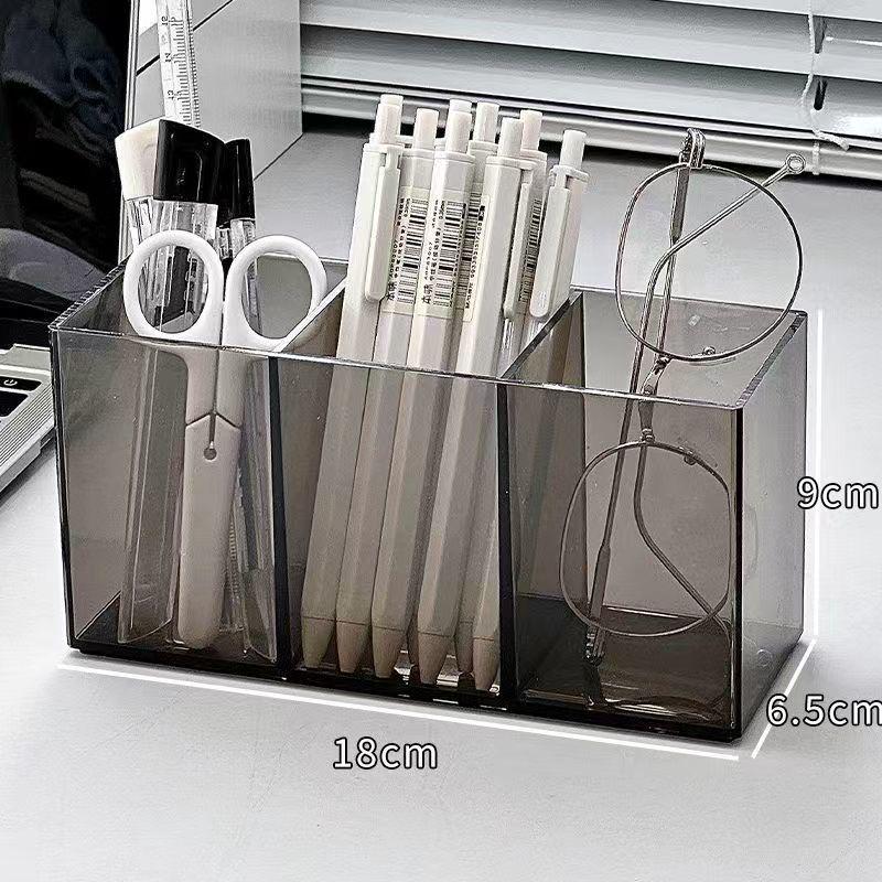 Acrylic Transparent Pen Holder & Three-Compartment Desktop Organizer