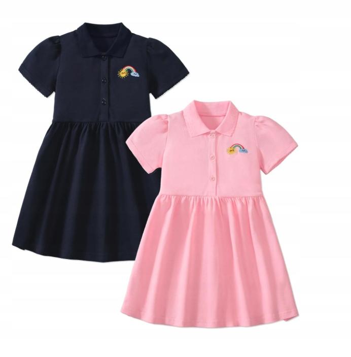 Children' Cotton Polo Dress Rainbow Print 128/134