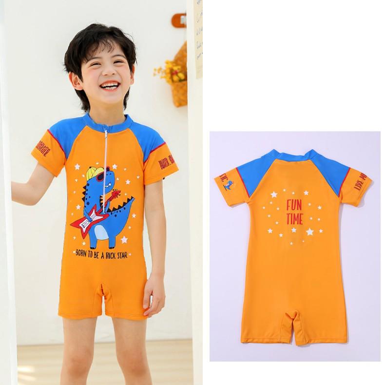 New Boys' One-Piece Cartoon Swimsuit: Cute, Quick-Drying Sun Protection for Toddlers to Big Kids