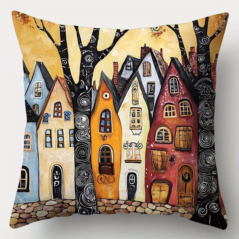 Retro color printing pillowcase: 2D flat printing, non-real embroidery, night sofa, night sofa cushion