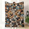 Cartoon Grid Collage Cat Portrait Throw Blanket,Bedroom Daily Relax Birthday Anniversary Pet Household Blessing Token