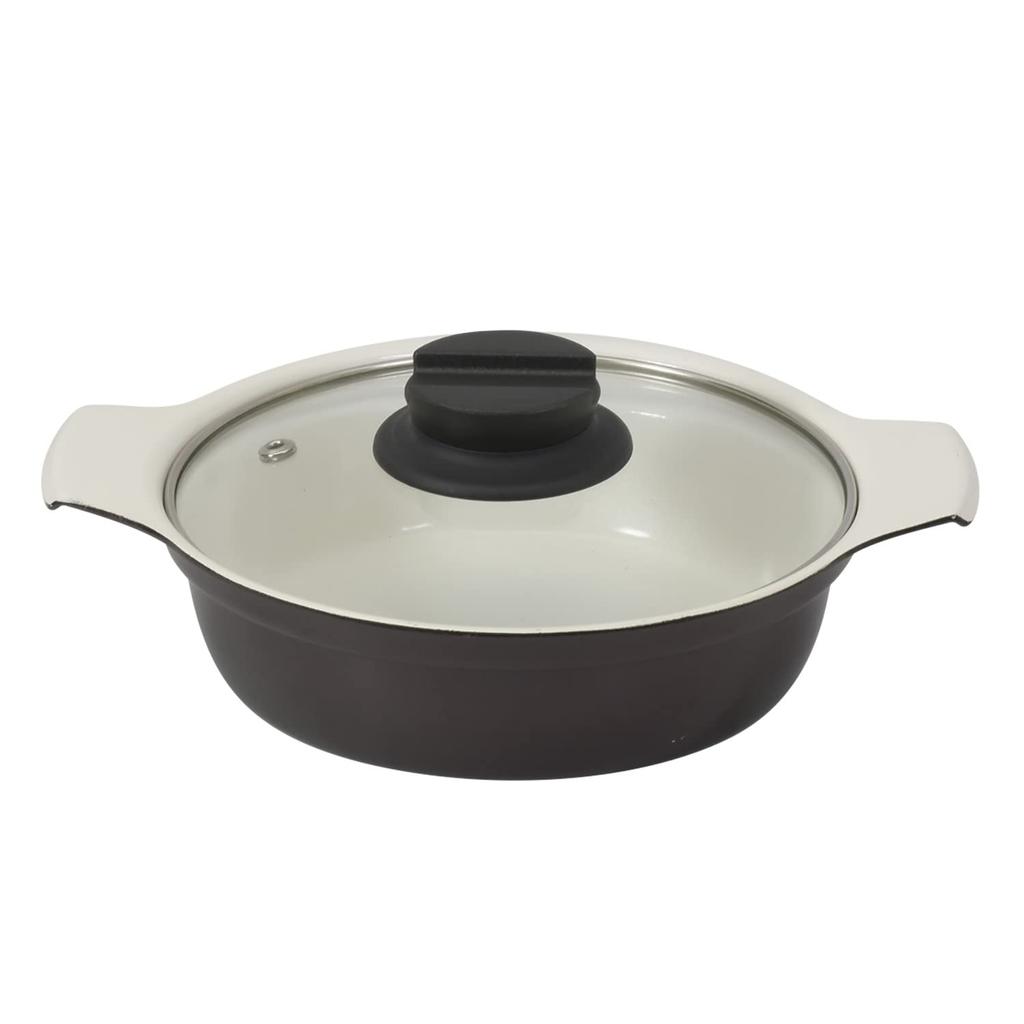 Bestco Tabletop IH with Glass Wine Red Ceramic Bistro Carole Pot, Two-handed Pot, 16cm, Lid, NQ-0051