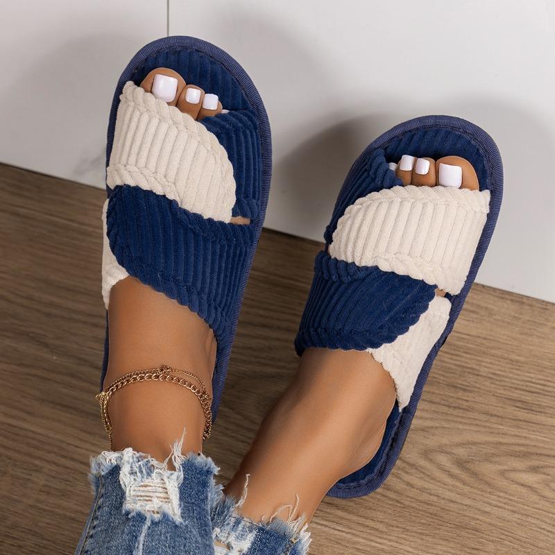 Fashion 2025 NEW Winter Women Fashion Slippers Females Soft Corduroy Home Slides Warm Plush Sandal Fashionable and Beautiful Shoes