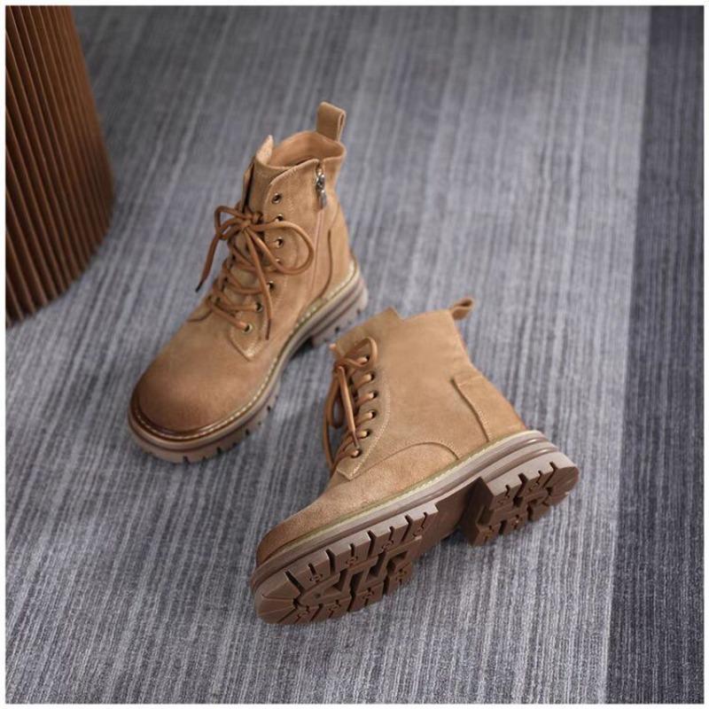 Fashion Women Boots Fashion Retro Leather Platform Round Toe Booties Brown High Quality Heightening Tooling Women Ankle Boot Botas Mujer