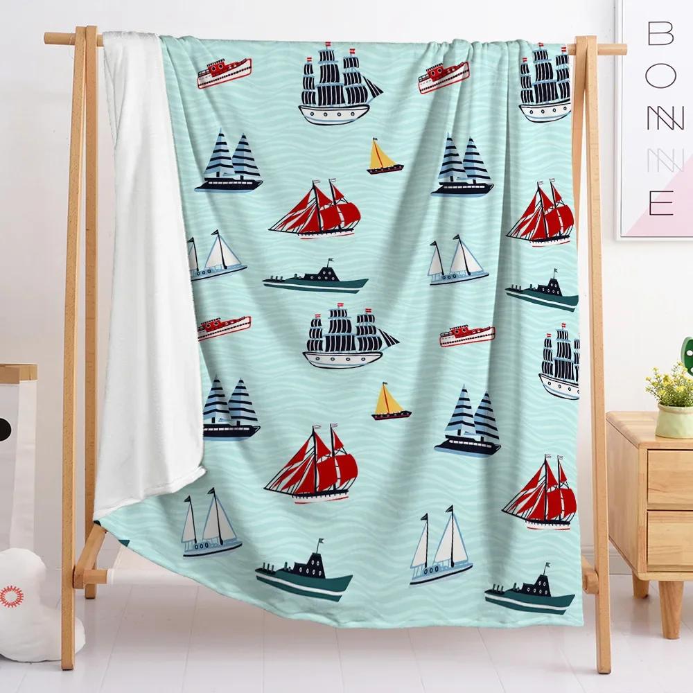 Kleines Segelboot Flanell Überwurfdecke Cartoon Bär Stern Muster Niedlicher Stil Für Kinder Mädchen Bett Sofa Couch Decke Weich Leicht