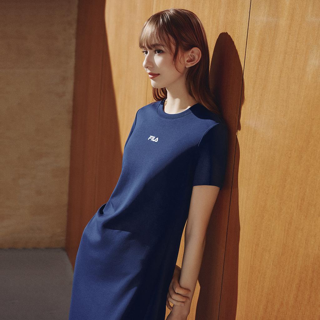 FILA Original Split Goddess Skirt III Fashion Simple Classic Retro Elegant Relaxed Casual Versatile Comfortable Short Sleeve Dress F51W629304FDB