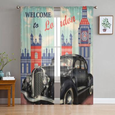 Welcome To London Retro Poster Sheer Curtains for Living Room Transparent Tulle Window Curtain Bedroom Kitchen Decor Veil Drapes