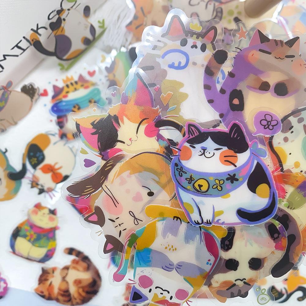 50pcs Cartoon Cute Cats PET Stickers Decals For Phone Laptop Notebook Skateboard Guitar DIY Aesthetic Transparent Stickers