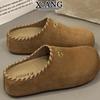 Super soft thick-soled cowhide version outer wear bag head half slippers autumn new one-pedal single shoes children