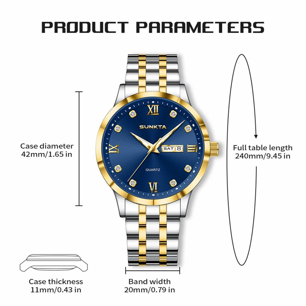 Sunkta New Men Watch Luxury Business All-steel Watch Classic Fashion Men's Quartz Watch