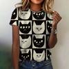 Summer Round Neck 3D Cat Print Top Fashionable Casual Short Sleeved Women's T-shirts