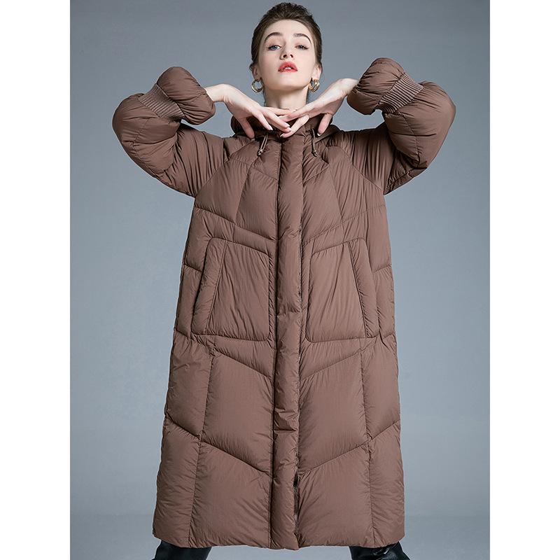 European down jackets for women's new high-end fashion over the knee hooded long thickened winter popular coat tide