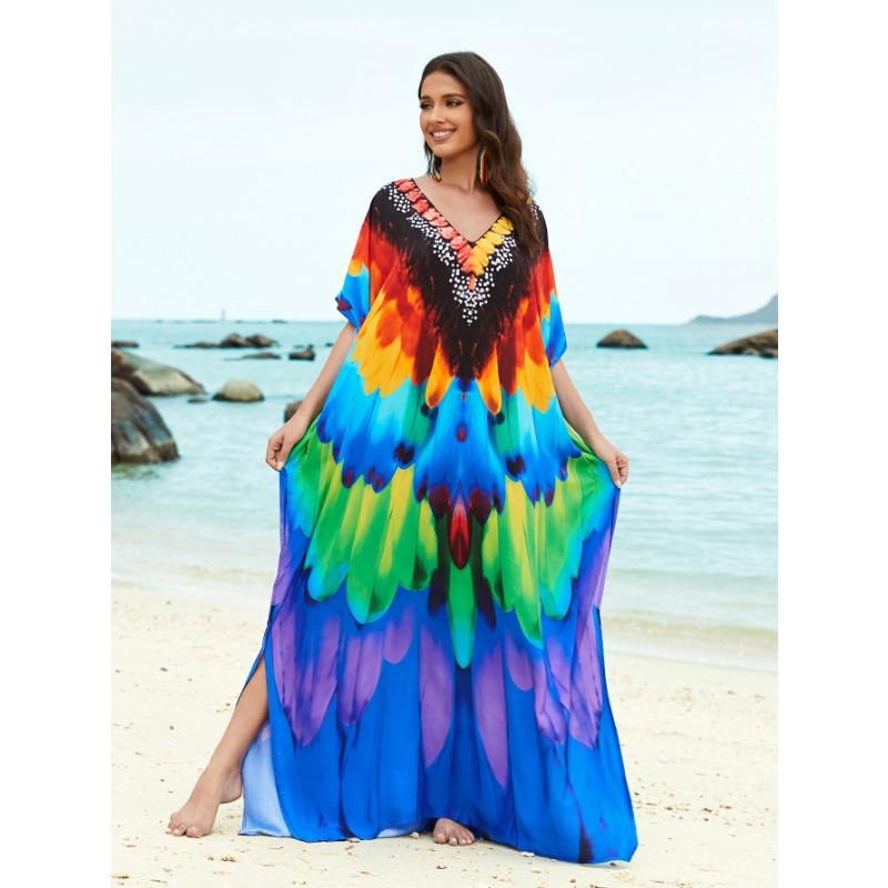 Summer Women's Dress Plus Size Printed Beach Cover-up Loose Holiday Sunscreen Bikini Cover-ups