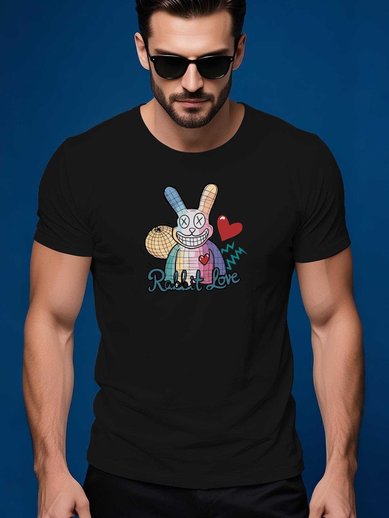 Summer Tshirt with Rabbit Graphic Design - Soft Cotton Cr... M
