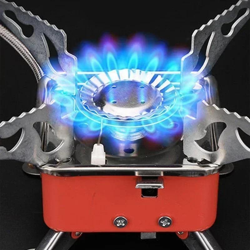Portable Camping Stove Foldable Windproof Mini Outdoor Gas Burner  Carry Bag Lightweight for Backpacking Hiking Picnic BBQ Grill
