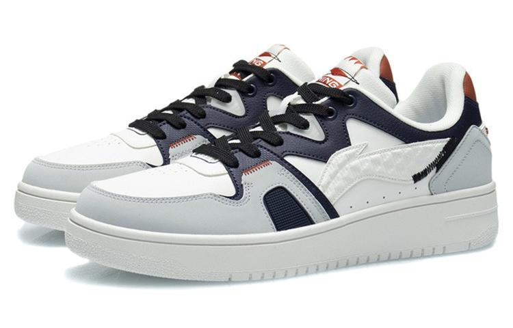 Li Ning Synthetic Leather Slip Resistant Cushioning Abrasion Resistant Low Top Skateboard Shoes Men's White Black AGCR317-2