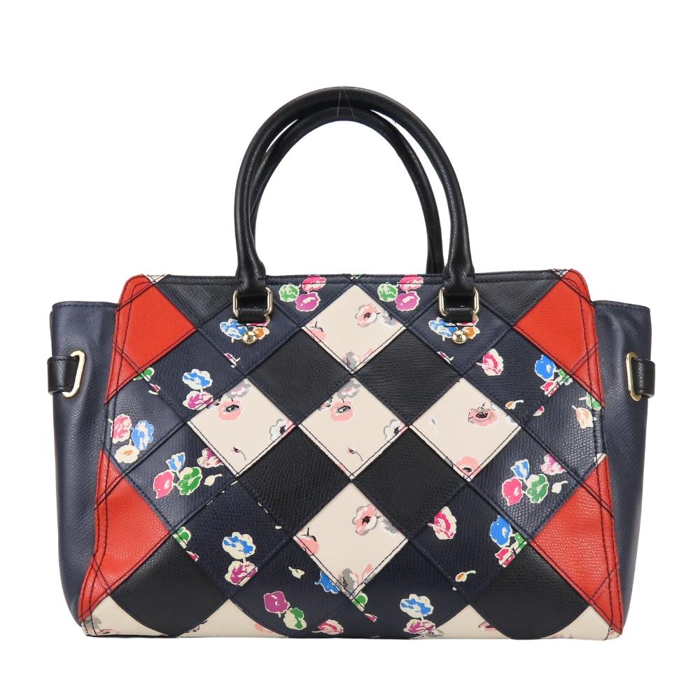 Used COACH Handbag Patchwork Flower F38210 Leather Black Navy Shoulder
