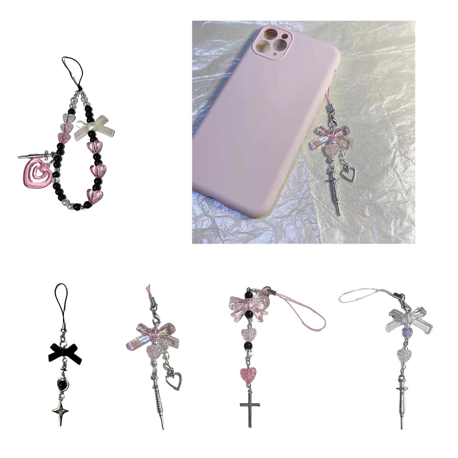 

Sweet Heart Cross Bead Phone Charm Straps Car Keys Hanging Pendants Fashion Bag Decoration Lanyard Purse Accessories 4