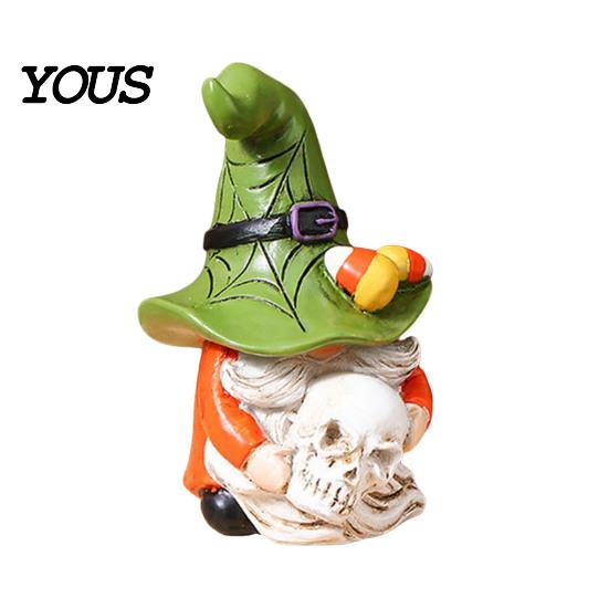 Weather Resistant Gnome Sculptures Halloween Witch Hat Figurine, Mini Wizard Resin Figurines Statue, Dwarf Sculpture Ornament for Indoor Outdoor