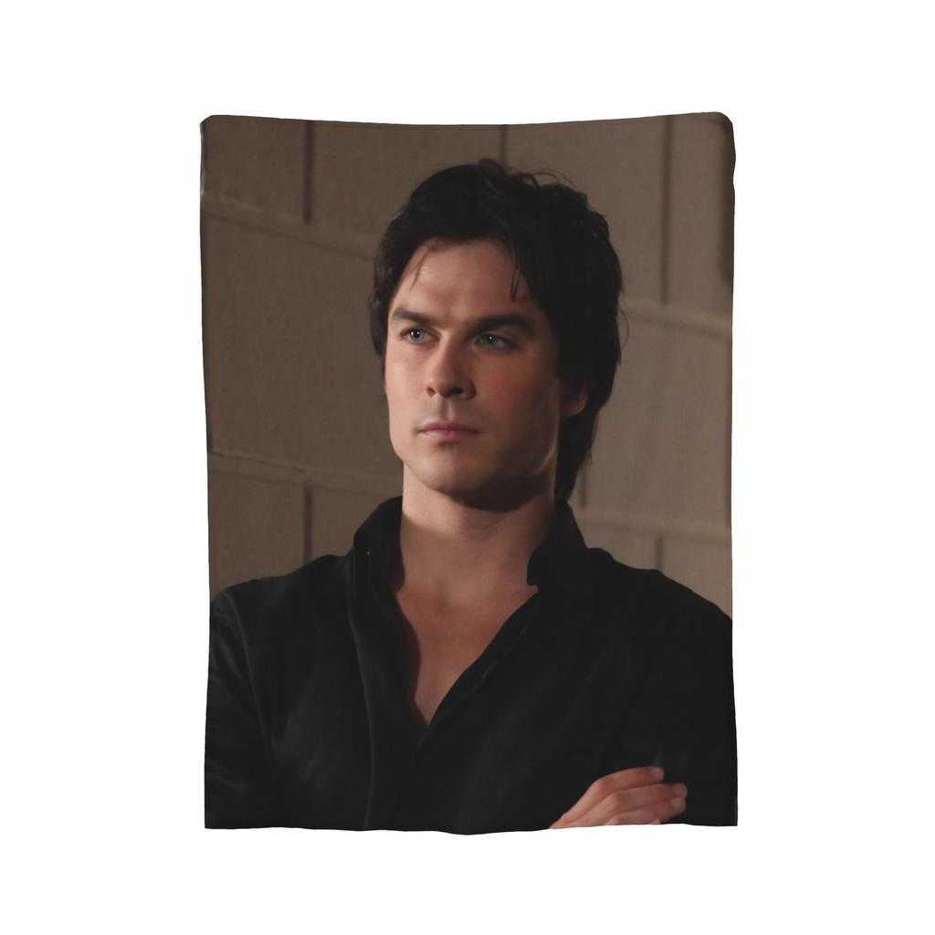 Damon Salvatore The Vampire Diaries Blankets Fleece Printed Ian Somerhalder Portable Warm Throw Blanket for Sofa Bedding Throws