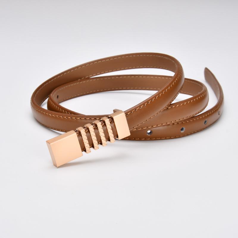 Small Belt Women's Jeans Belt Simple and Versatile Thin Belt Decorative Retro Gold Buckle Small Leather Belt Fashionable and Versatile
