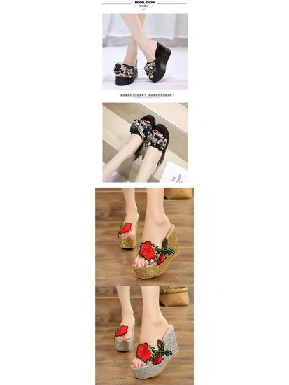 Women's Summer 2025 Floral Wedge Heel Platform Sandals - 13cm Thick Bottom, One-Strap Korean Style