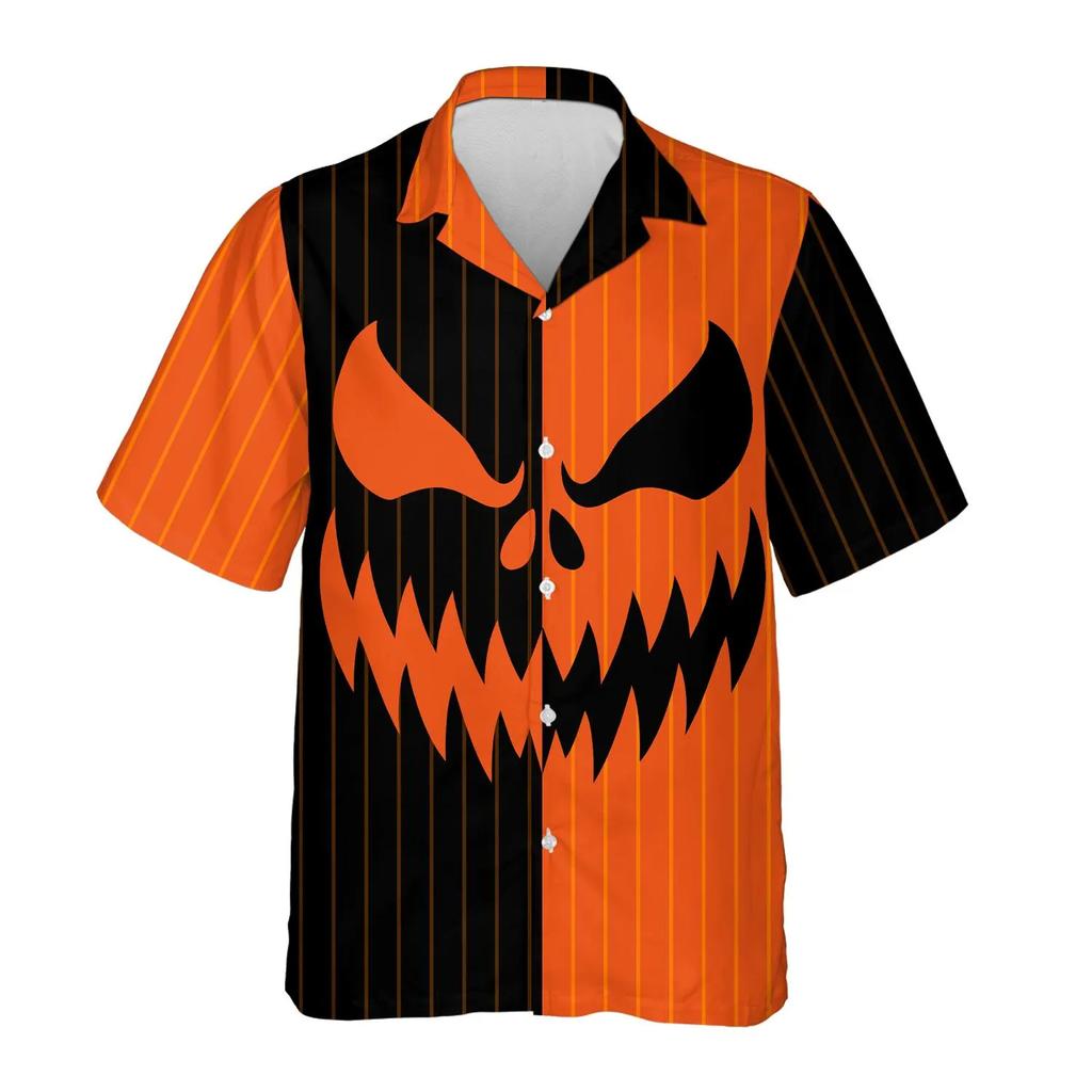 Halloween Pumpkin Face Hawaiian Shirt Men Women Youth, Spooky Jack O Lantern Button Down Shirt, Scary Pumpkin Beach Shirt