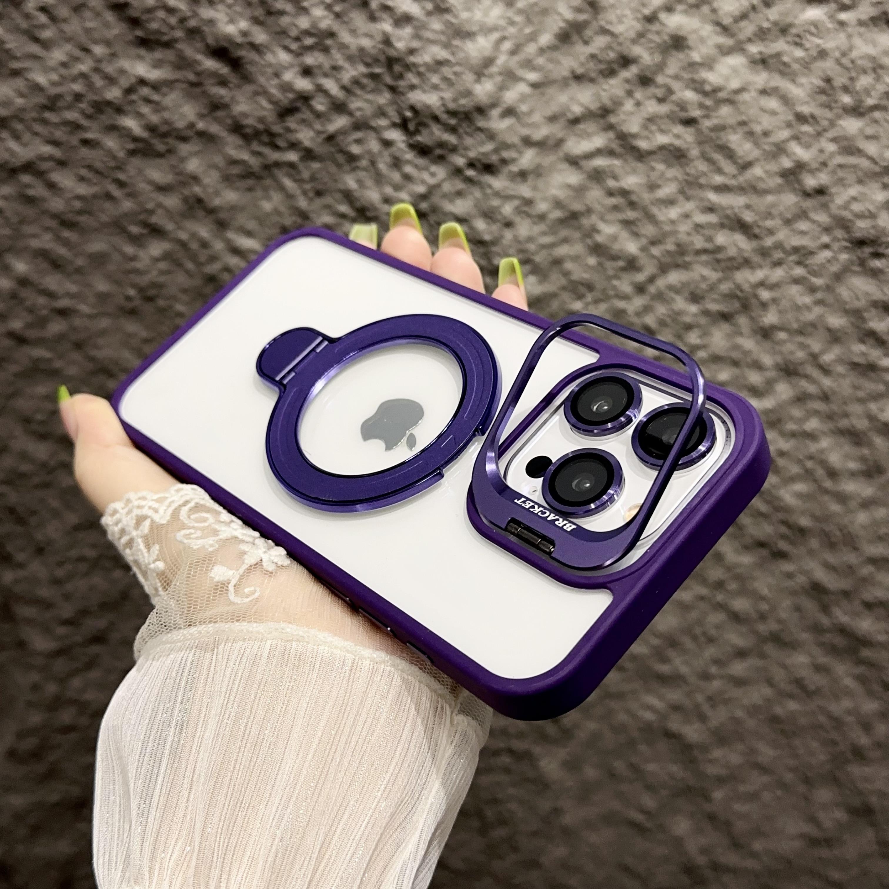 

Магнитный чехол-подставка с металлическим кольцом для объектива для iPhone 15 11 12 14 13 Pro Max, защитная стеклянная пленка для объектива, прозрачный чехол Magsafe For iphone 13Promax темно-фиолетового