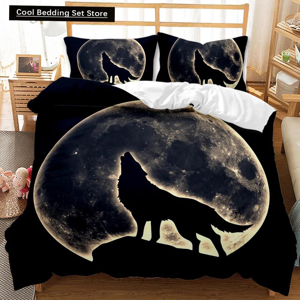 Comforter Wolf Animal Pattern Bedding Set Cool Wildlife Comforter Kids Glitter Blue Wild Wolf Polyester Qulit